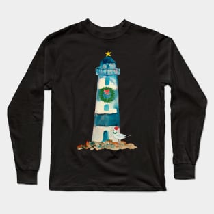 Christmas Watercolor Lighthouse Long Sleeve T-Shirt